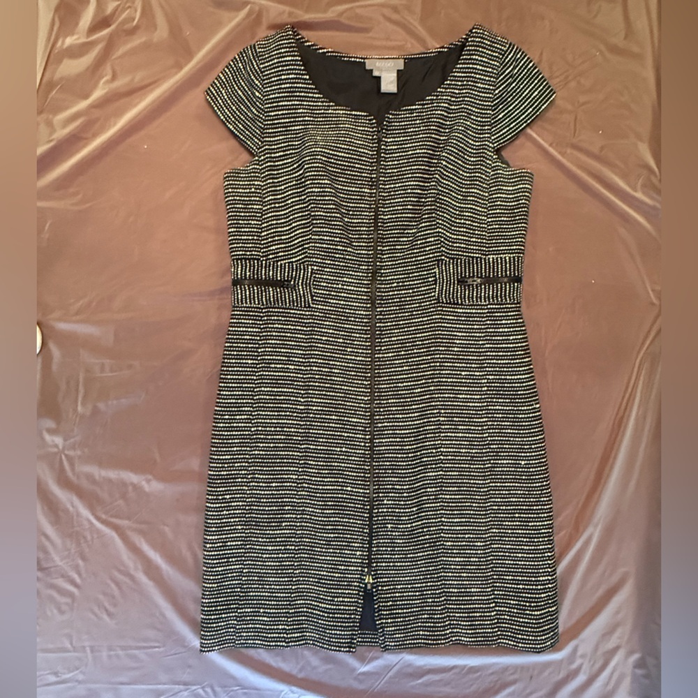 ECCOCI by Carlisle Navy/White Tweed Cap Sleeve Dress Size 12/L - Picture 5 of 9